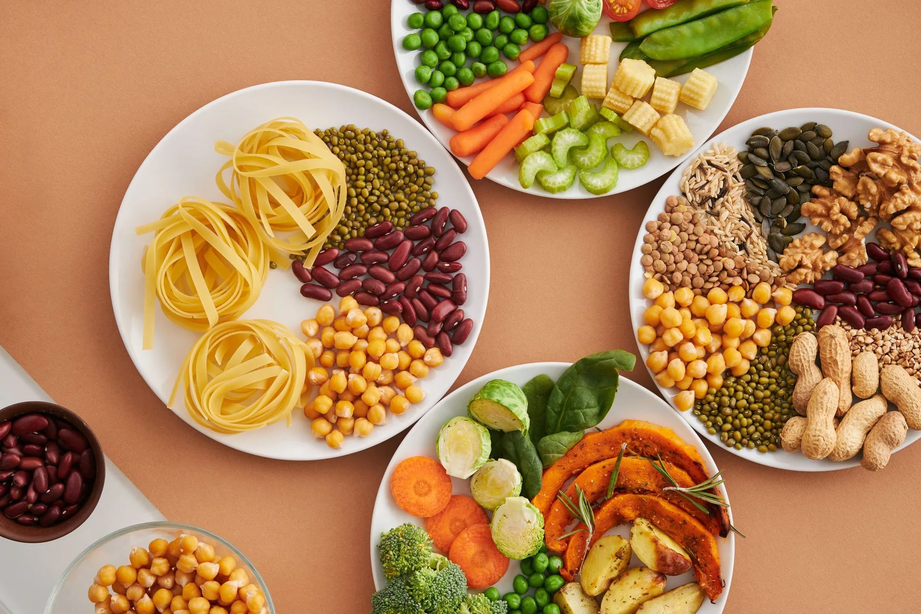 fiber rich vegetables and whole foods flat lay