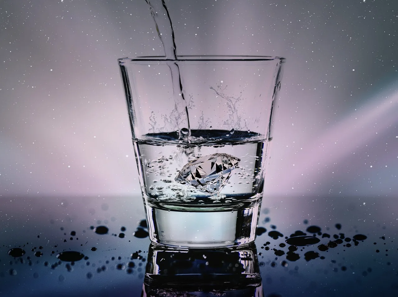 glass of ice water on kitchen counter