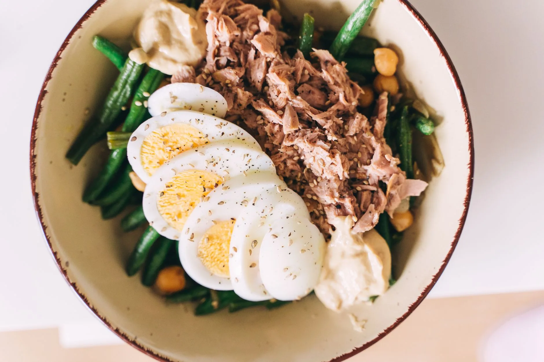 healthy high protein meal with eggs fish and vegetables