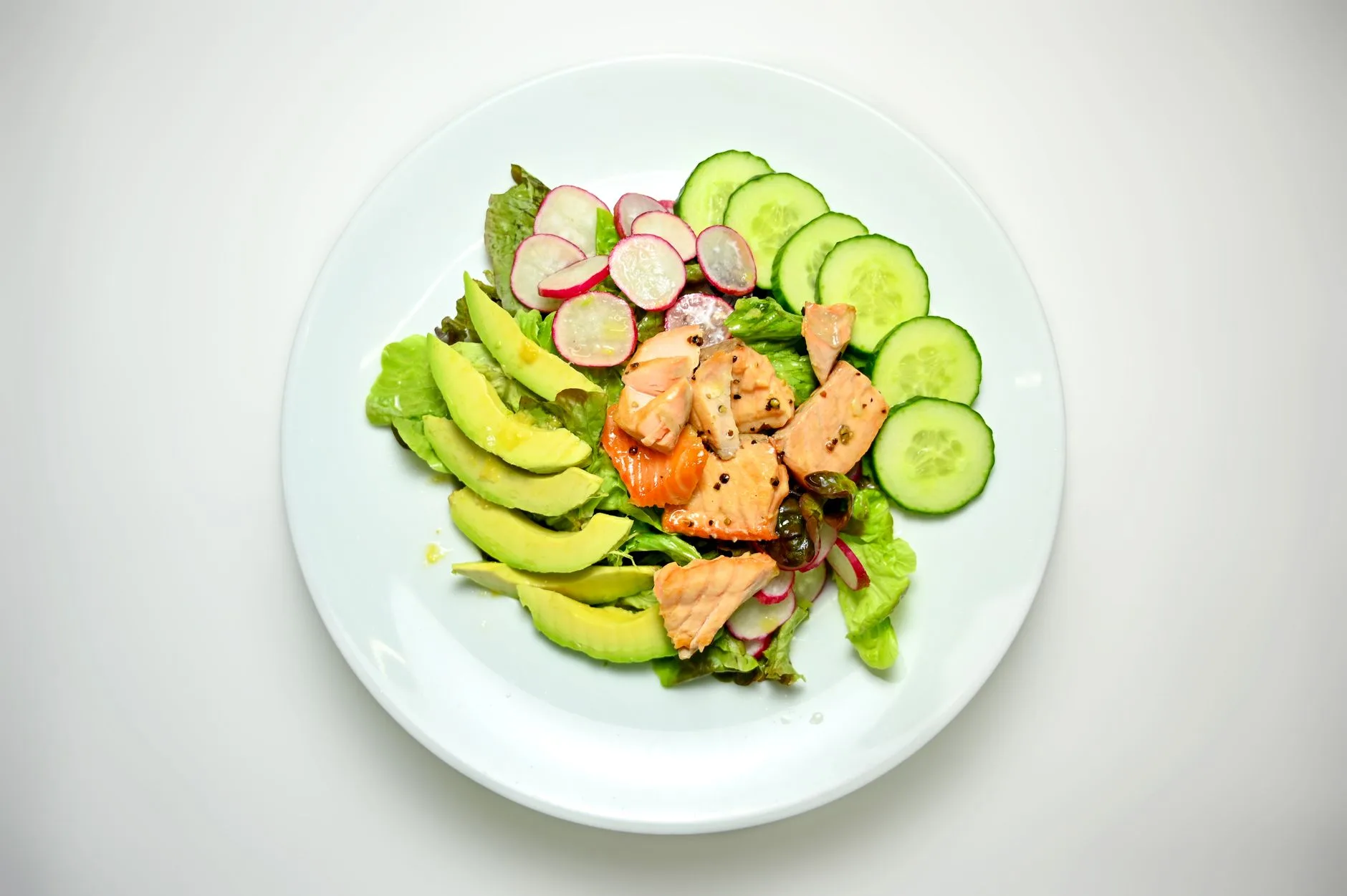 colorful high protein balanced meal plate salmon vegetables